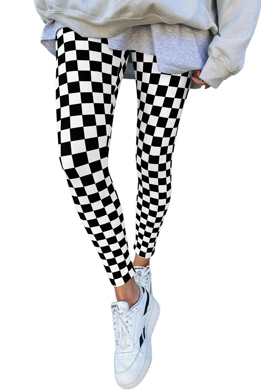 Black Checkered Pattern High Waist Skinny Leggings sold by Beagle Boutique product image thumbnail 3
