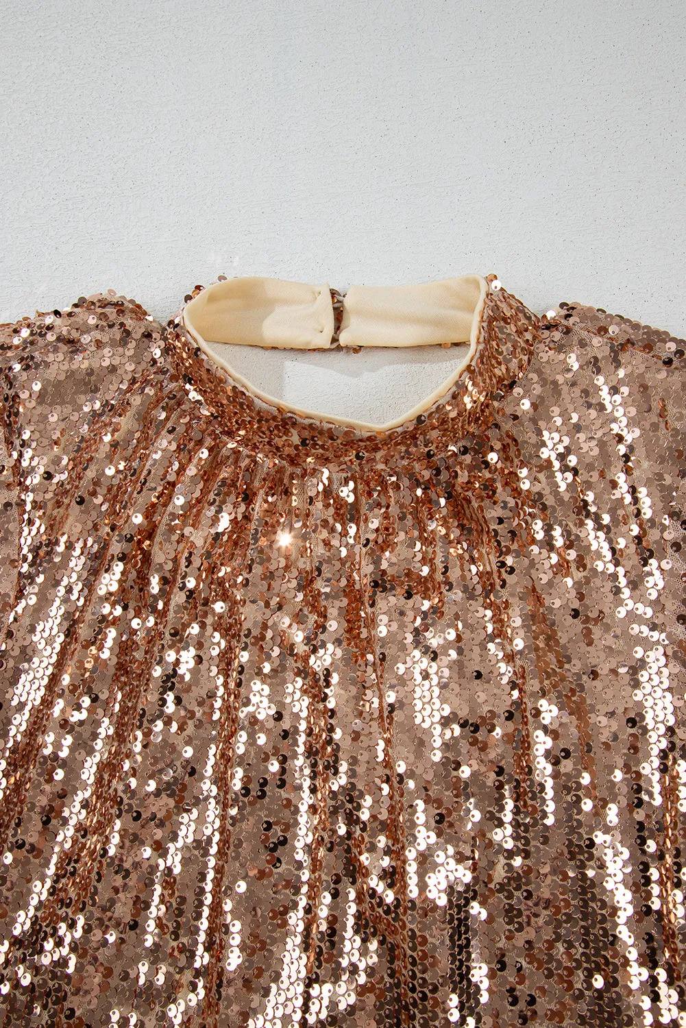 Gold Sequinned Long Sleeve Cutout Back Mini Dress sold by Beagle Boutique product image thumbnail 5