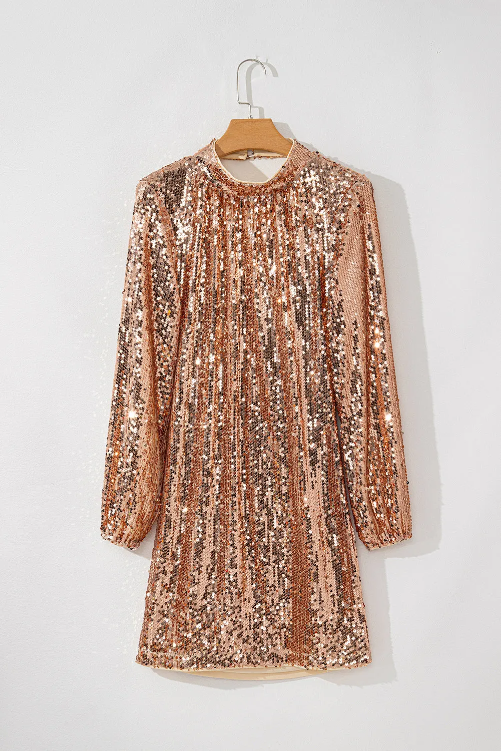 Gold Sequinned Long Sleeve Cutout Back Mini Dress sold by Beagle Boutique product image thumbnail 3
