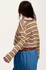 Spinach Green Clashing Stripes Waffle Texture Notched Neck Long Sleeve Top sold by Beagle Boutique