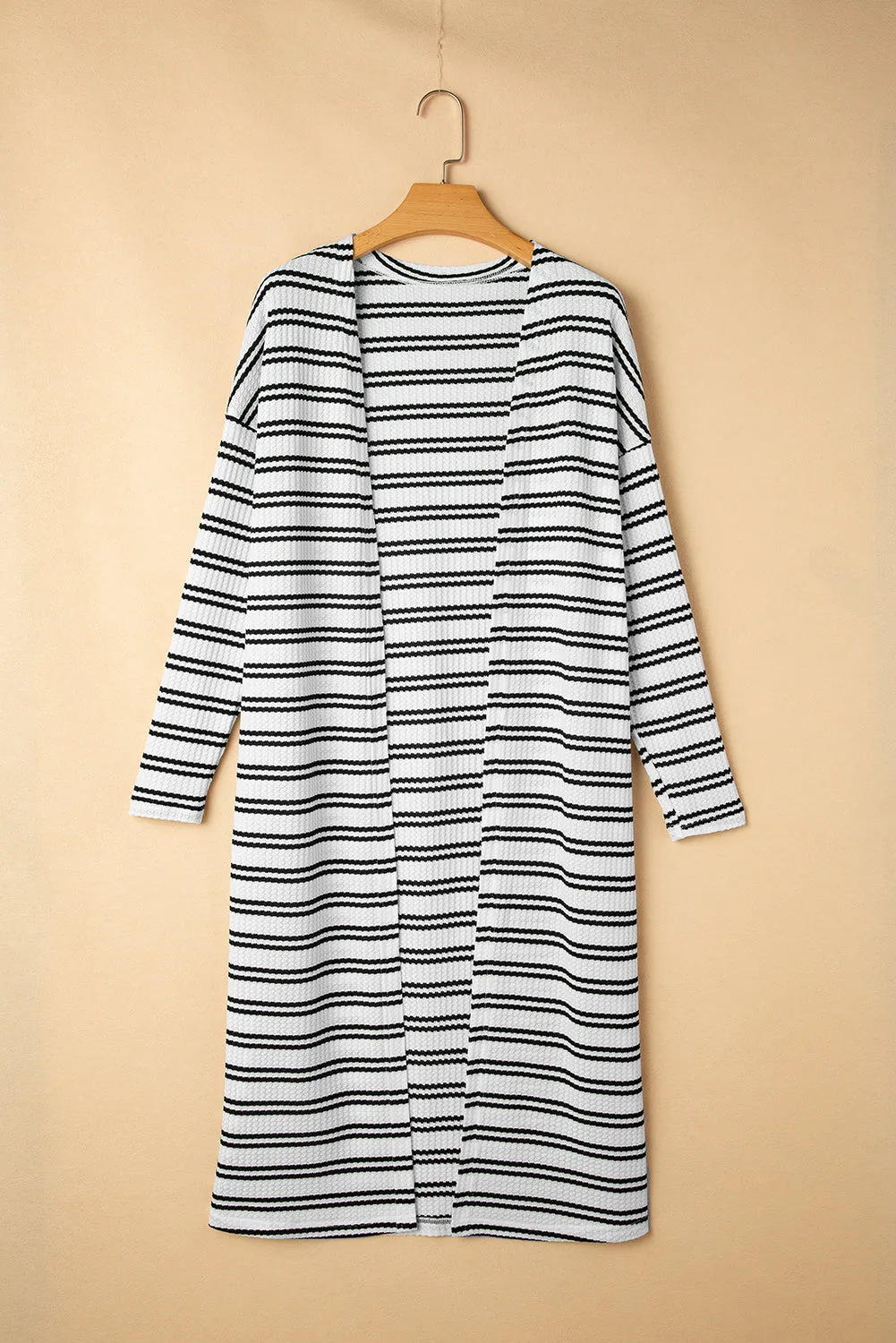 Black Stripe Print Open Front Duster Cardigan sold by Beagle Boutique product image thumbnail 4