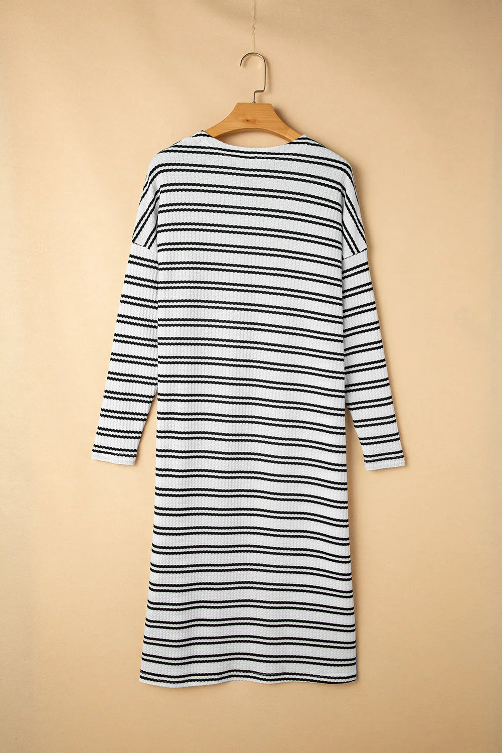 Black Stripe Print Open Front Duster Cardigan sold by Beagle Boutique product image thumbnail 5