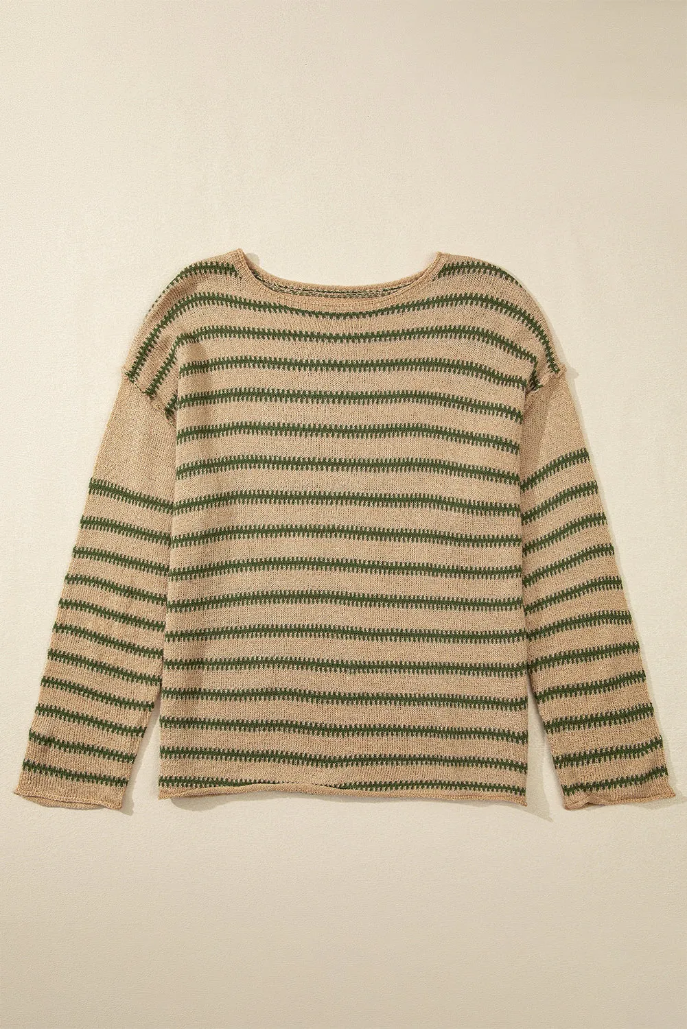 Khaki Stripe Drop Shoulder Casual Sweater sold by Beagle Boutique product image thumbnail 3