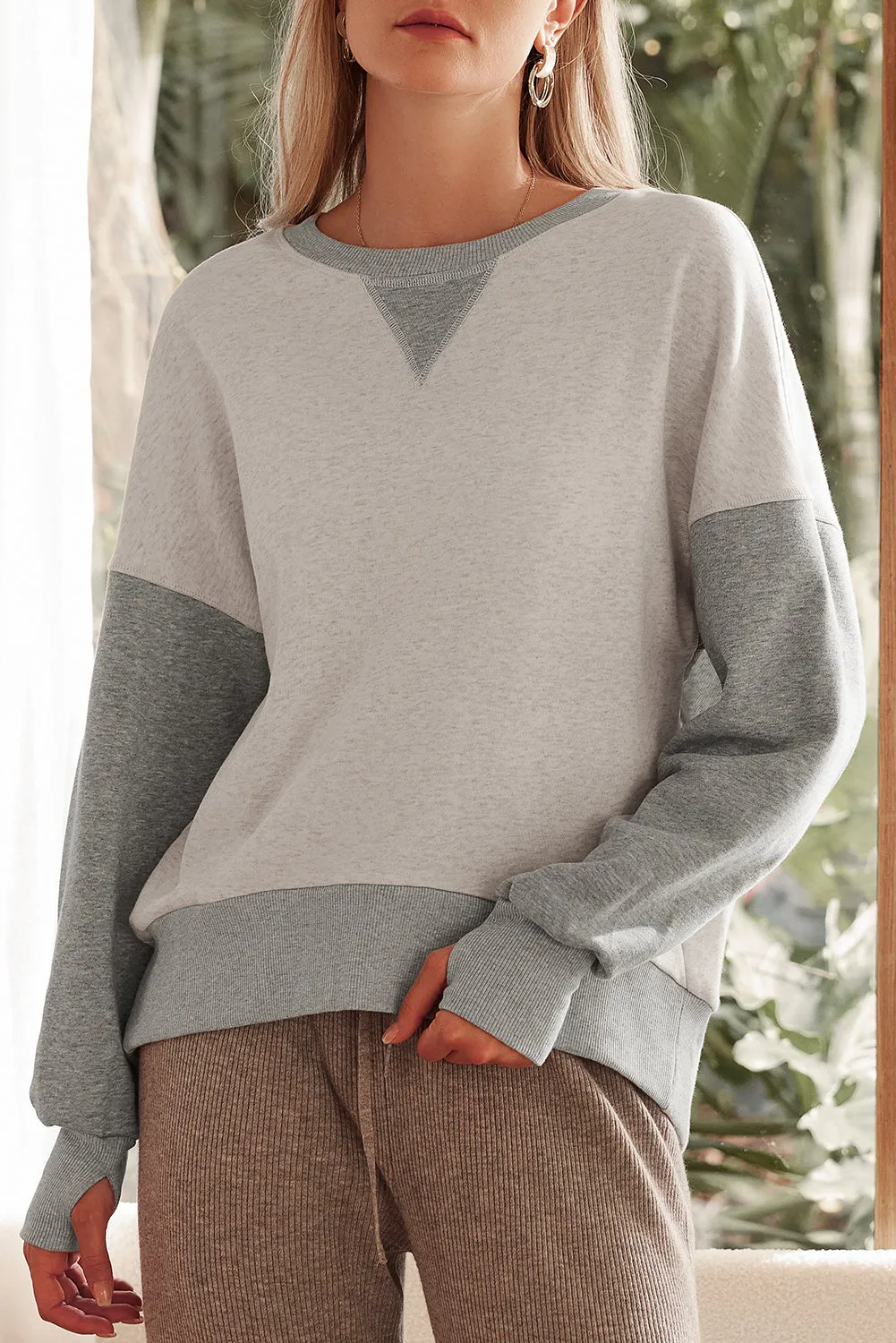 Apricot Colour Block Thumbhole Sleeve Drop Shoulder Sweatshirt sold by Beagle Boutique product image thumbnail 4
