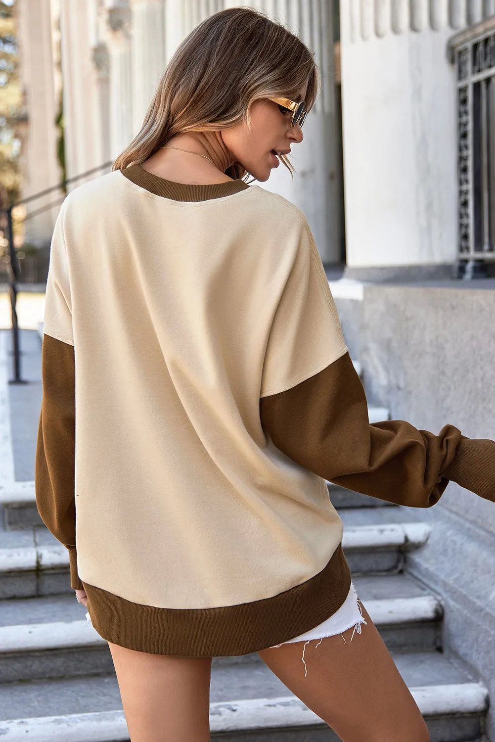 Apricot Colour Block Thumbhole Sleeve Drop Shoulder Sweatshirt sold by Beagle Boutique product image thumbnail 2