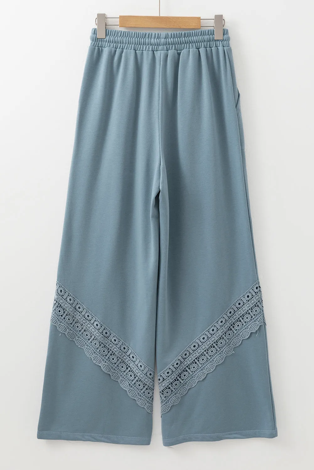 Dusk Blue Lace Crochet Patched Lace-up High Waist Wide Leg Trousers sold by Beagle Boutique product image thumbnail 5