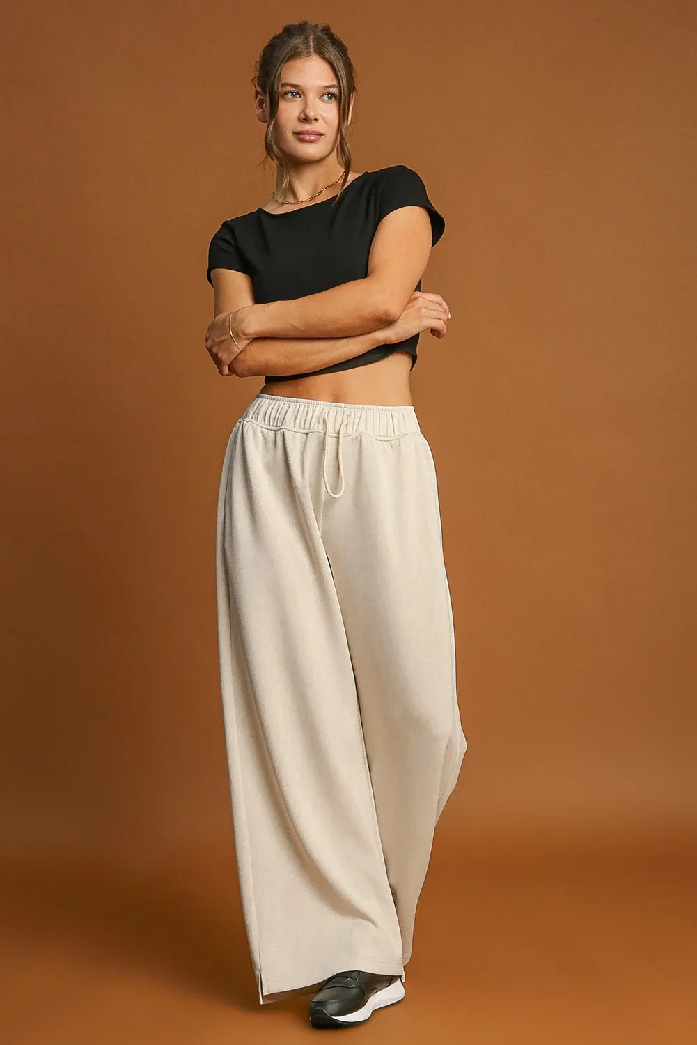 Apricot Loop Drawstring Casual Wide Leg Trousers sold by Beagle Boutique product image thumbnail 3