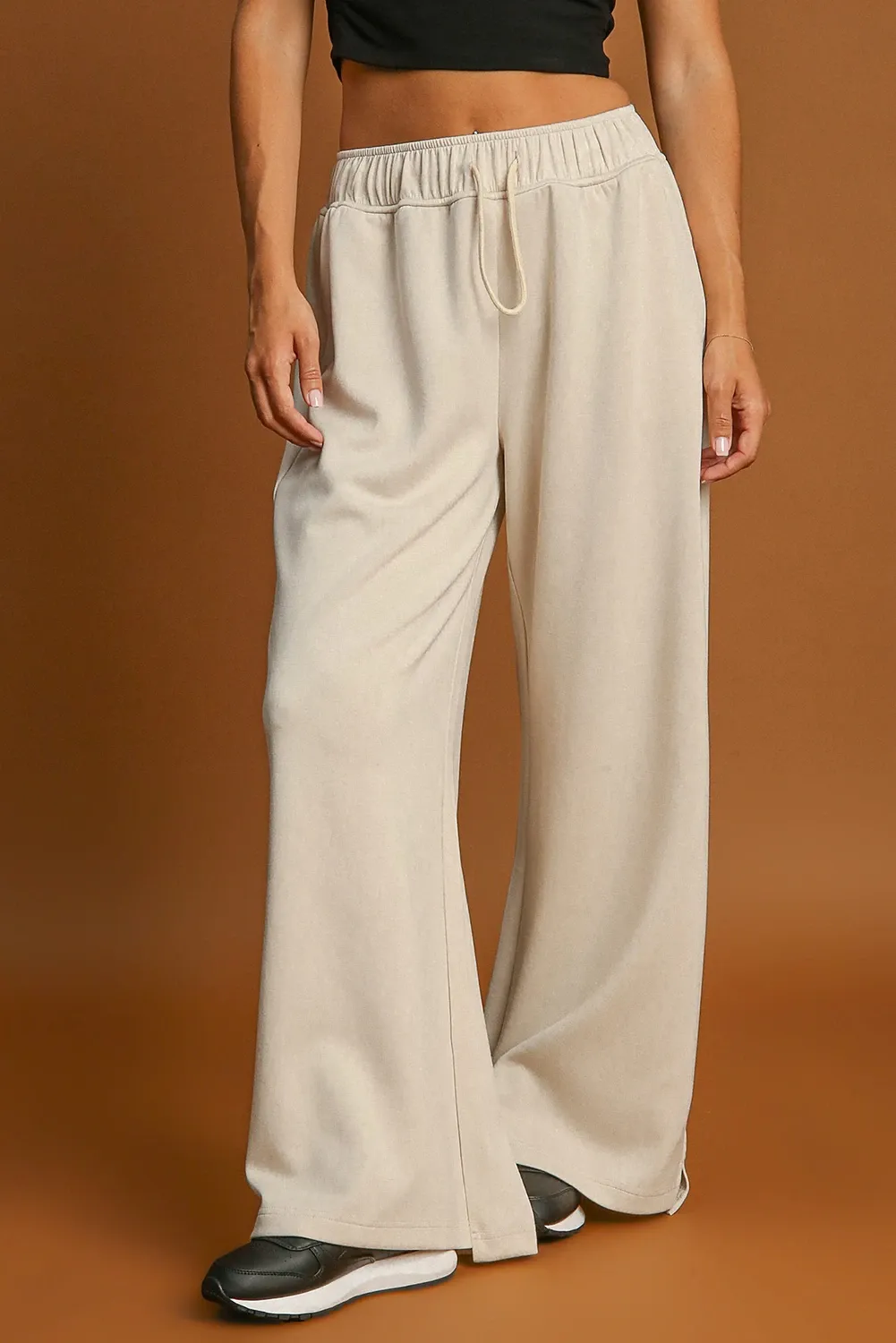 Apricot Loop Drawstring Casual Wide Leg Trousers sold by Beagle Boutique