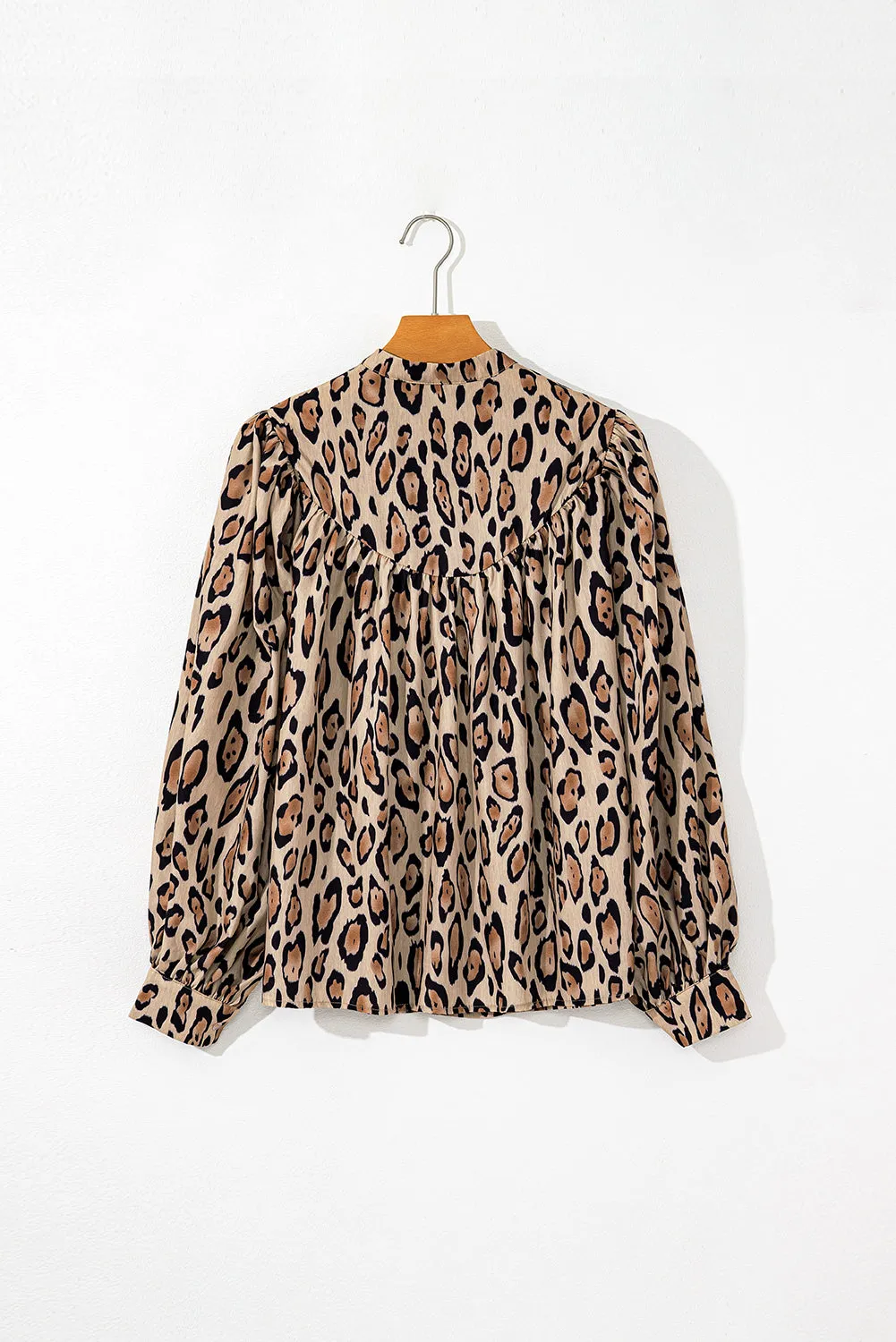 Light French Beige Oversized Leopard Print Balloon Sleeve Casual Shirt sold by Beagle Boutique product image thumbnail 5