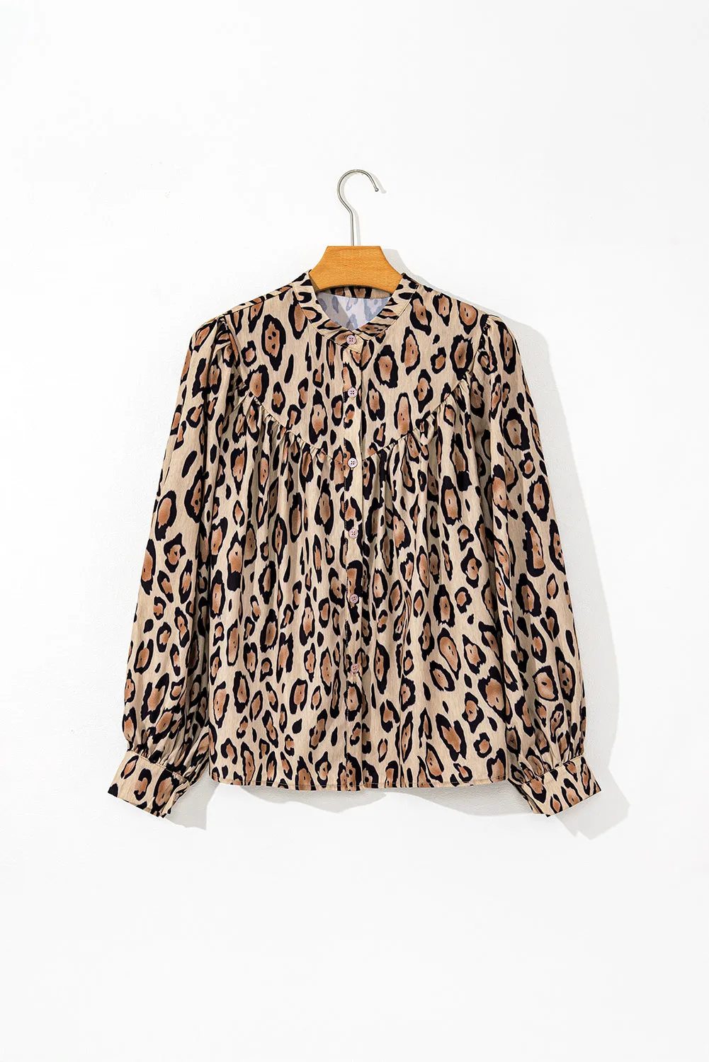 Light French Beige Oversized Leopard Print Balloon Sleeve Casual Shirt sold by Beagle Boutique product image thumbnail 4