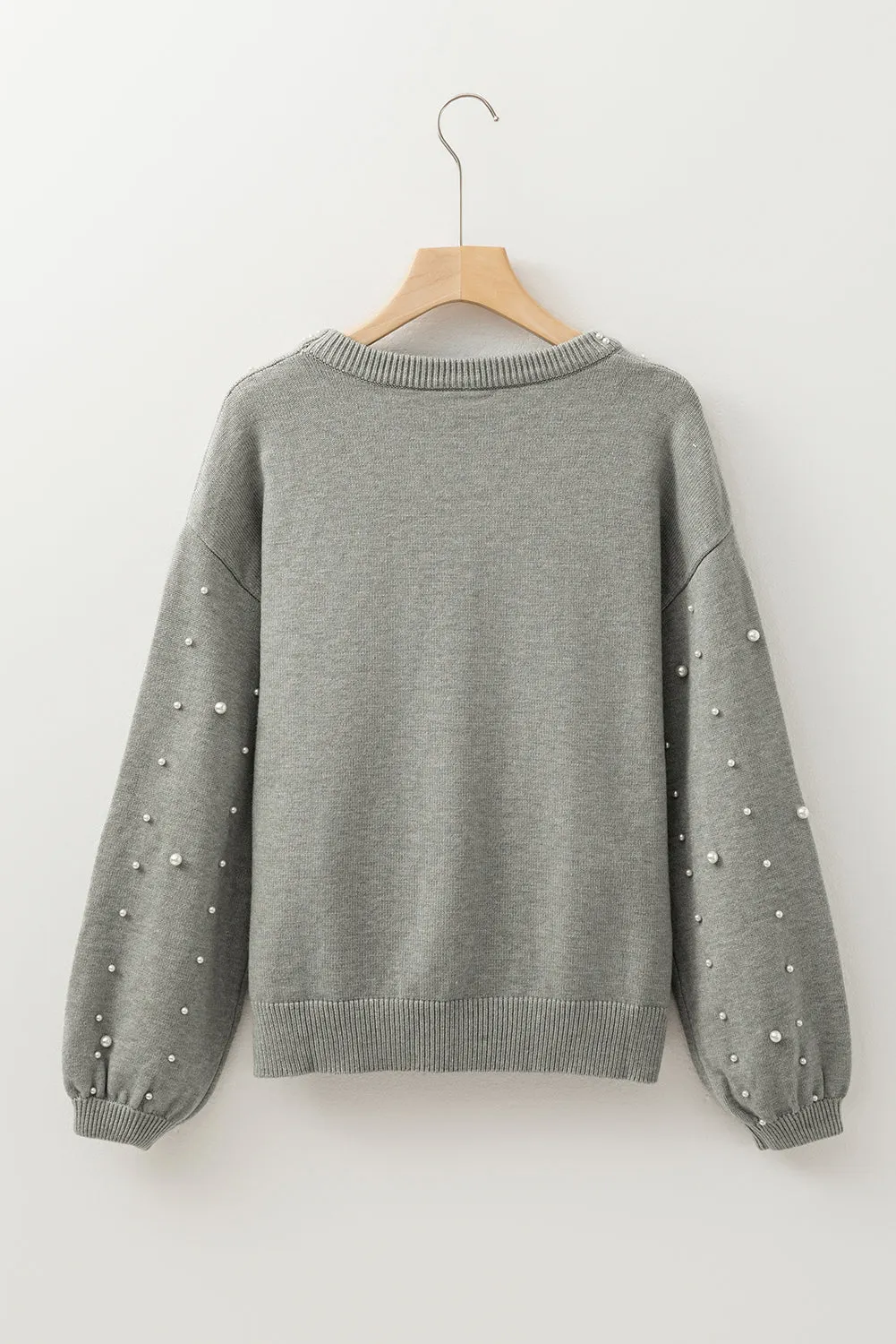 Light Grey Pearled Drop Shoulder Round Neck Sweater sold by Beagle Boutique product image thumbnail 5