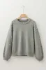 Light Grey Pearled Drop Shoulder Round Neck Sweater sold by Beagle Boutique