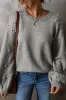 Light Grey Pearled Drop Shoulder Round Neck Sweater sold by Beagle Boutique