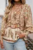 Yellow Floral Print Tie Neck Lantern Sleeve Blouse sold by Beagle Boutique