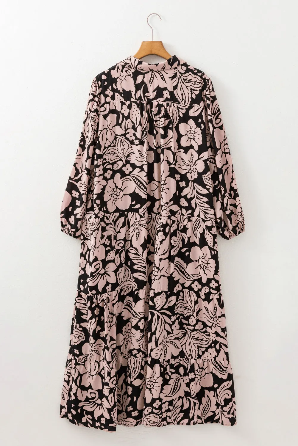 Black Plus Size Floral Printed Puff Sleeve Collared Maxi Dress sold by Beagle Boutique product image thumbnail 4