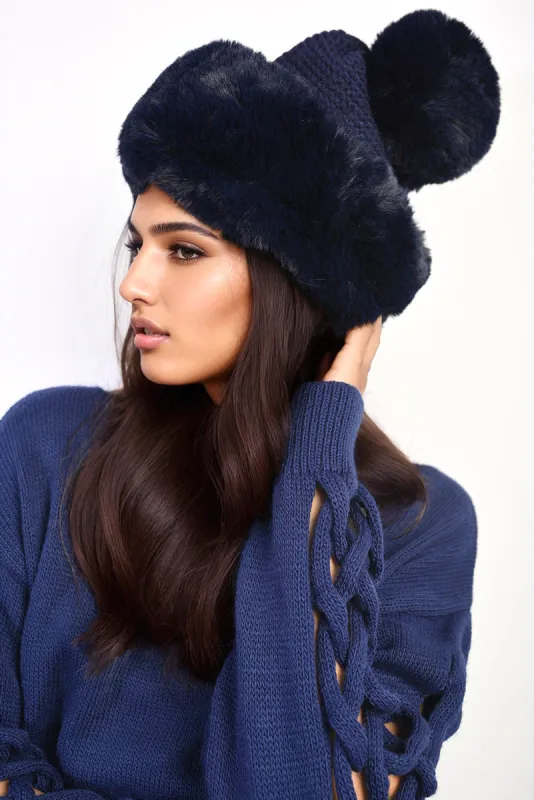 Faux Fur Knitted Winter Hat sold by Beagle Boutique