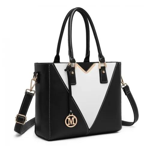 LG1641 - Miss Lulu Leather Look V-Shape Shoulder Handbag - Black sold by Beagle Boutique product image thumbnail 2
