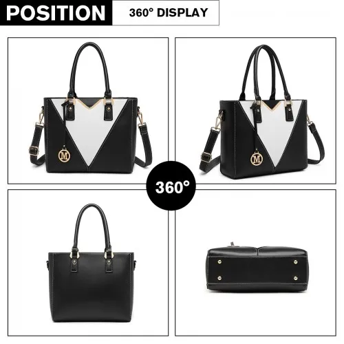 LG1641 - Miss Lulu Leather Look V-Shape Shoulder Handbag - Black sold by Beagle Boutique product image thumbnail 3