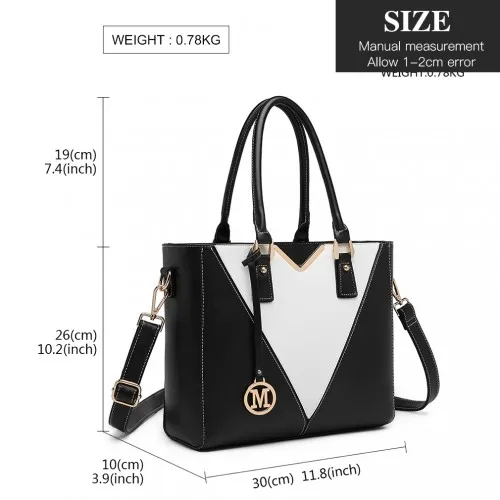LG1641 - Miss Lulu Leather Look V-Shape Shoulder Handbag - Black sold by Beagle Boutique product image thumbnail 4
