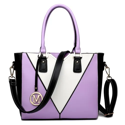 LG1641 - Miss Lulu Leather Look V-Shape Shoulder Handbag - Purple sold by Beagle Boutique