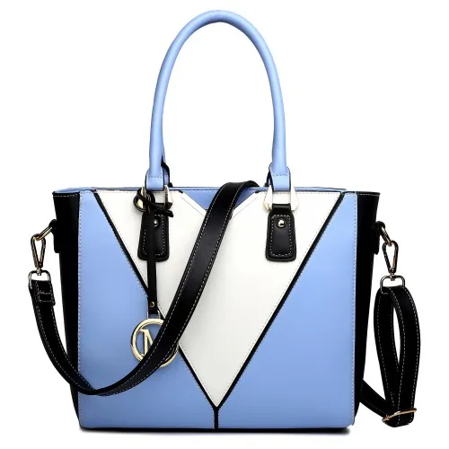 LG1641 - Miss Lulu Leather Look V-Shape Shoulder Handbag - Blue sold by Beagle Boutique