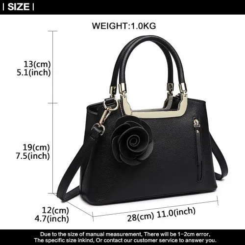 LG1847 - MISS LULU PU LEATHER ROSE HANGING ORNAMENT HANDBAG - BLACK sold by Beagle Boutique product image thumbnail 5
