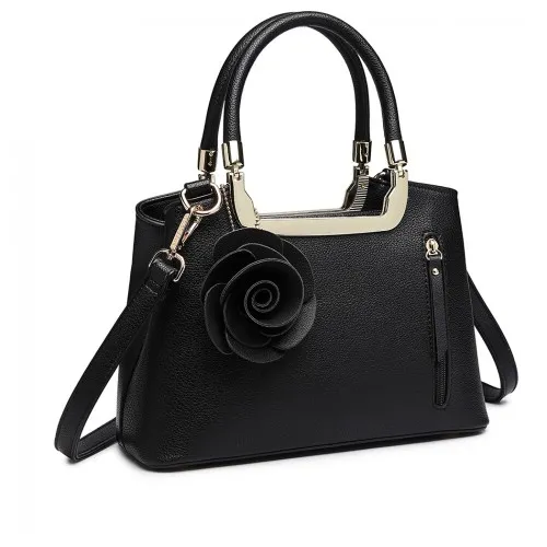 LG1847 - MISS LULU PU LEATHER ROSE HANGING ORNAMENT HANDBAG - BLACK sold by Beagle Boutique product image thumbnail 2