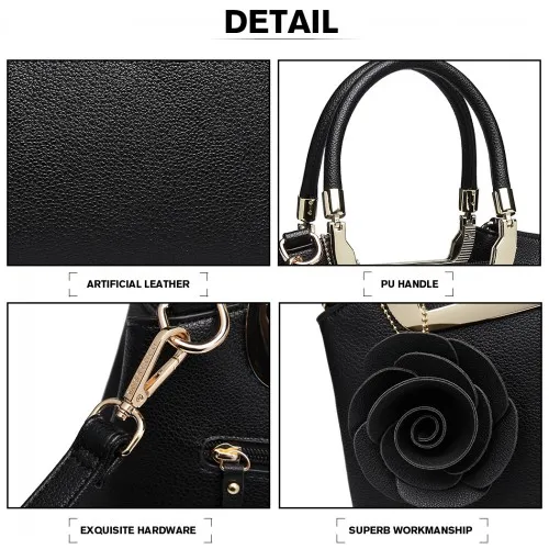 LG1847 - MISS LULU PU LEATHER ROSE HANGING ORNAMENT HANDBAG - BLACK sold by Beagle Boutique product image thumbnail 4