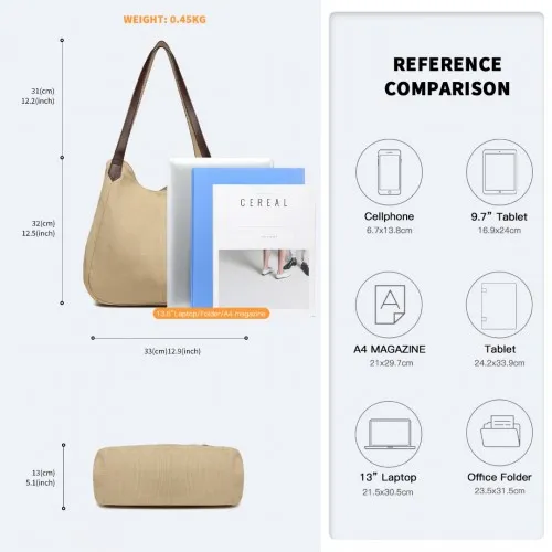EB2040L - Kono Canvas Shoulder Tote Bag - Khaki sold by Beagle Boutique product image thumbnail 4