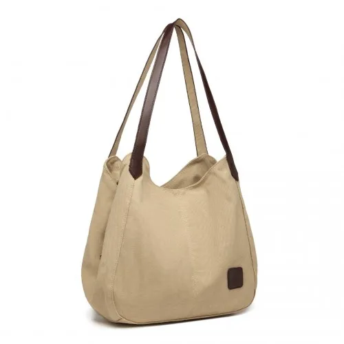 EB2040L - Kono Canvas Shoulder Tote Bag - Khaki sold by Beagle Boutique