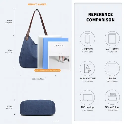 EB2040L - Kono Canvas Shoulder Tote Bag - Navy sold by Beagle Boutique product image thumbnail 4