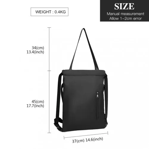 E6912 - Kono Nylon Multi Way Drawstring Backpack Shoulder Bag - Black sold by Beagle Boutique product image thumbnail 4