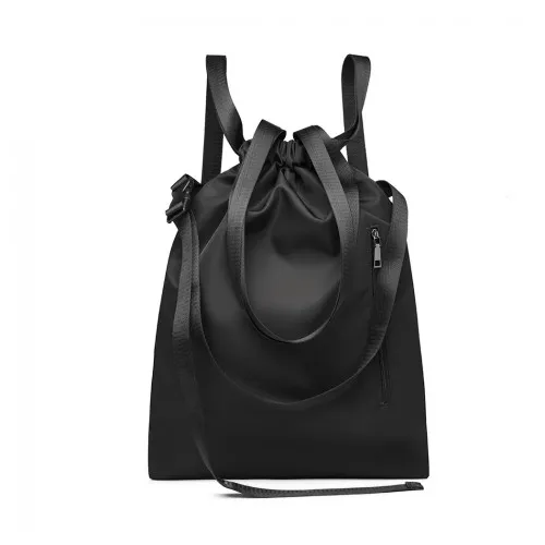 E6912 - Kono Nylon Multi Way Drawstring Backpack Shoulder Bag - Black sold by Beagle Boutique