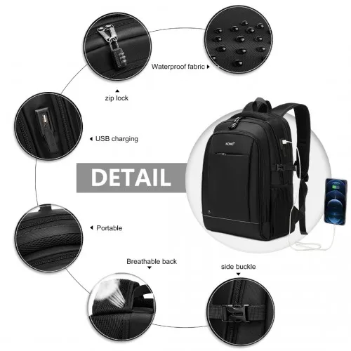 EM2130 - Kono Functional Travel Backpack With USB Charging Port - Black sold by Beagle Boutique product image thumbnail 5