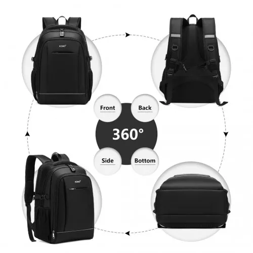 EM2130 - Kono Functional Travel Backpack With USB Charging Port - Black sold by Beagle Boutique product image thumbnail 3