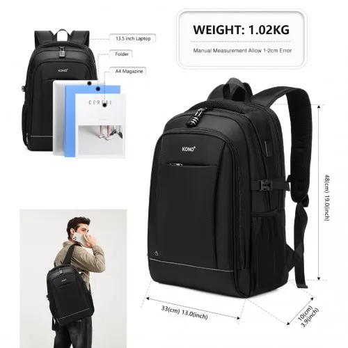 EM2130 - Kono Functional Travel Backpack With USB Charging Port - Black sold by Beagle Boutique product image thumbnail 4