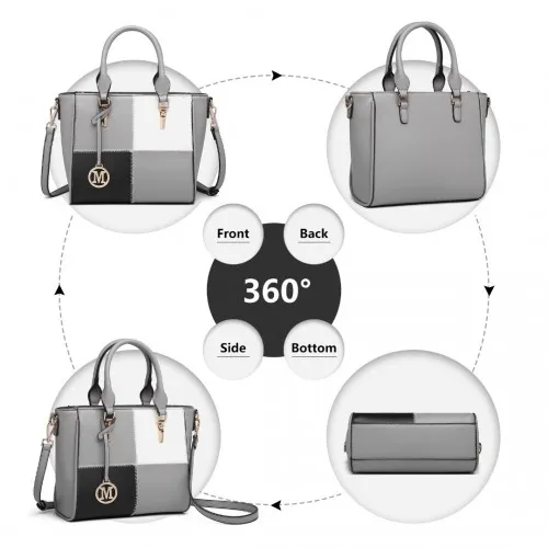 LG2214 - Miss Lulu Muti-Colour Combination Handbag Tote Bag - Grey sold by Beagle Boutique product image thumbnail 3