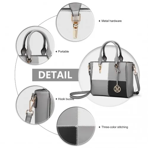 LG2214 - Miss Lulu Muti-Colour Combination Handbag Tote Bag - Grey sold by Beagle Boutique product image thumbnail 5