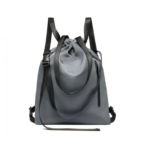 E6912 - Kono Nylon Multi Way Drawstring Backpack Shoulder Bag - Grey sold by Beagle Boutique