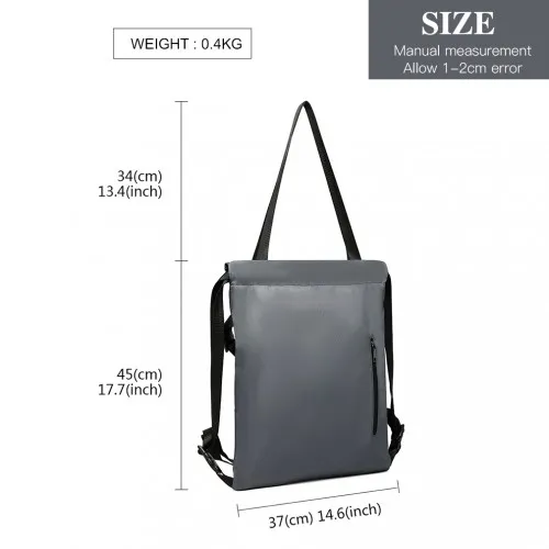 E6912 - Kono Nylon Multi Way Drawstring Backpack Shoulder Bag - Grey sold by Beagle Boutique product image thumbnail 4