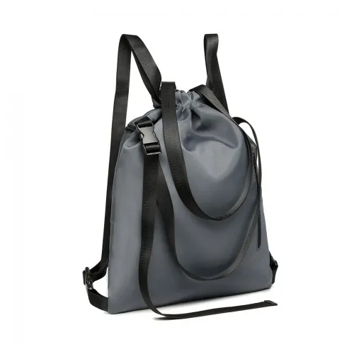 E6912 - Kono Nylon Multi Way Drawstring Backpack Shoulder Bag - Grey sold by Beagle Boutique product image thumbnail 2