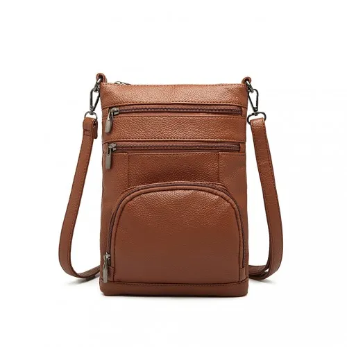 LB6927 - Miss Lulu Multi Pocket Leather Look RFID-Blocking Cross Body Bag - Brown sold by Beagle Boutique product image thumbnail 2