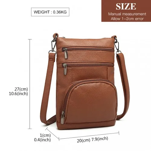 LB6927 - Miss Lulu Multi Pocket Leather Look RFID-Blocking Cross Body Bag - Brown sold by Beagle Boutique product image thumbnail 4
