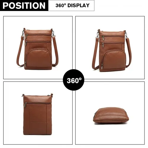 LB6927 - Miss Lulu Multi Pocket Leather Look RFID-Blocking Cross Body Bag - Brown sold by Beagle Boutique product image thumbnail 3
