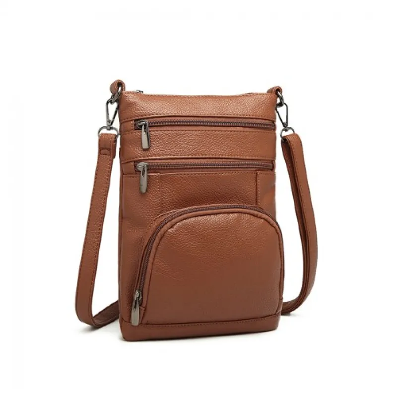 LB6927 - Miss Lulu Multi Pocket Leather Look RFID-Blocking Cross Body Bag - Brown sold by Beagle Boutique