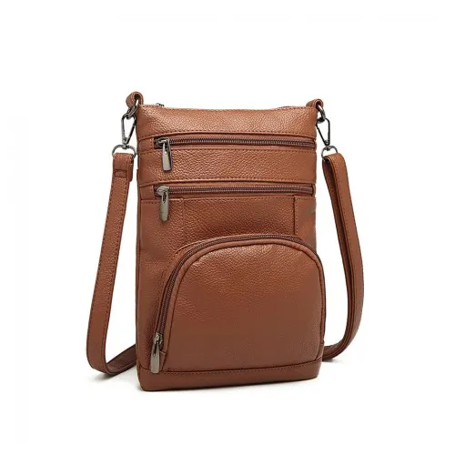 LB6927 - Miss Lulu Multi Pocket Leather Look RFID-Blocking Cross Body Bag - Brown sold by Beagle Boutique