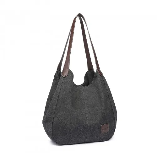 EB2040 - Kono Canvas Shoulder Tote Bag - Black sold by Beagle Boutique