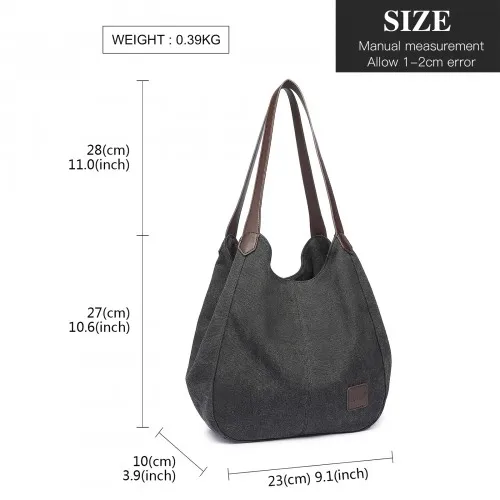 EB2040 - Kono Canvas Shoulder Tote Bag - Black sold by Beagle Boutique product image thumbnail 4