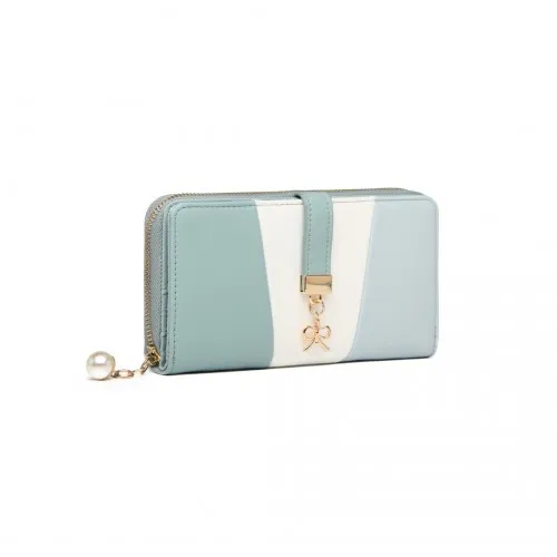LP2030 - Miss Lulu Tri Colour Women's Leather Look Purse - Light Blue sold by Beagle Boutique