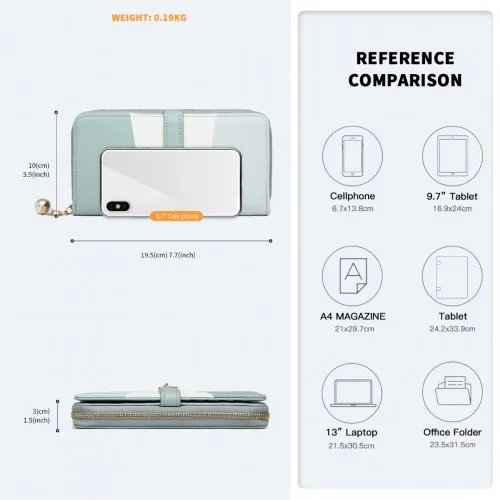 LP2030 - Miss Lulu Tri Colour Women's Leather Look Purse - Light Blue sold by Beagle Boutique product image thumbnail 4